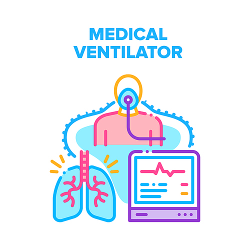 Medical Ventilator Equipment Vector Icon Concept. Medical Ventilator Equipment For Help Patient Breath. Oxygen Medicine Device With Digital Screen For Monitoring Human Health Color Illustration