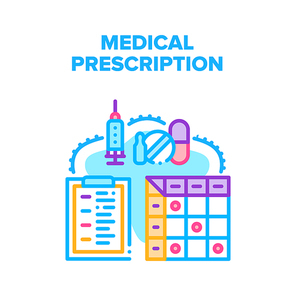 Medical Pills Prescription Vector Icon Concept. Doctor Physician Writing Diagnosis And Giving Medical Pills Prescription. Document For Buying Medicine Medication In Drugstore Color Illustration