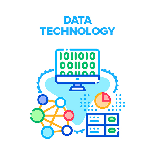 Data Technology Vector Icon Concept. Data Technology Server For Storaging Digital Information, Global World Network And Communication. Development And Coding Software Color Illustration