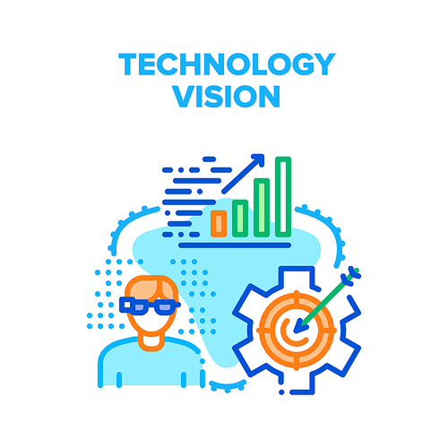 Technology Vision Of Future Vector Icon Concept. Virtual Reality Vr Glasses Device And Smart Gadget, Technology Vision And Innovation. Process Of Development And Production Color Illustration