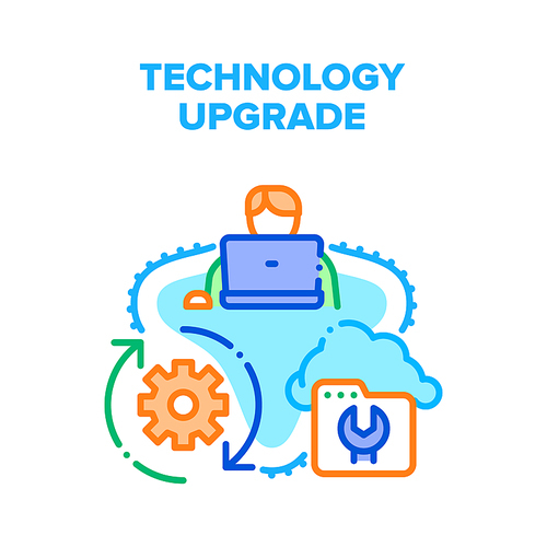 Technology Upgrade Process Vector Icon Concept. Programmer Technology Upgrade And Renovate System, Cloud Storage Information Recovery Processing. Installation Software Color Illustration