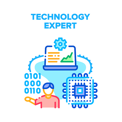 Technology Expert Support Vector Icon Concept. Technology Expert Support And Development Innovation Device, Coding Software And Upgrading Laptop. Technician Business Color Illustration