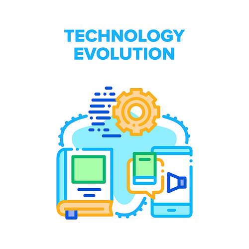 Technology Evolution Progress Vector Icon Concept. From Antique Book To E-book And Audio Literature, Digital Technology Evolution Progress. Smartphone With Application For Reading Color Illustration