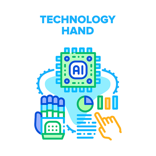 Technology Hand Vector Icon Concept. Robotic Technology Hand Prosthesis Innovation Cyber Equipment. Robot Artificial Intelligence Electronic Microchip And Processor Color Illustration