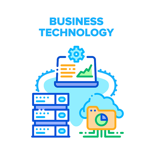 Business Technology Device Vector Icon Concept. Business Technology Device Laptop And Server, Cloud Storage For Storaging Information. Database System Innovation Color Illustration