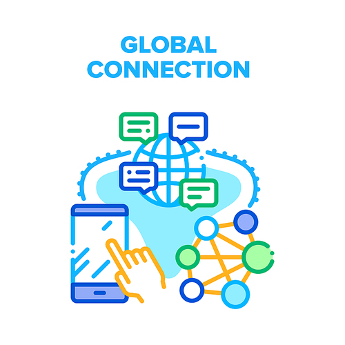Global Connection Internet Vector Icon Concept. Global Connection Internet Technology For Communicate And Searching Information On Smartphone Display. Worldwide Connect Color Illustration