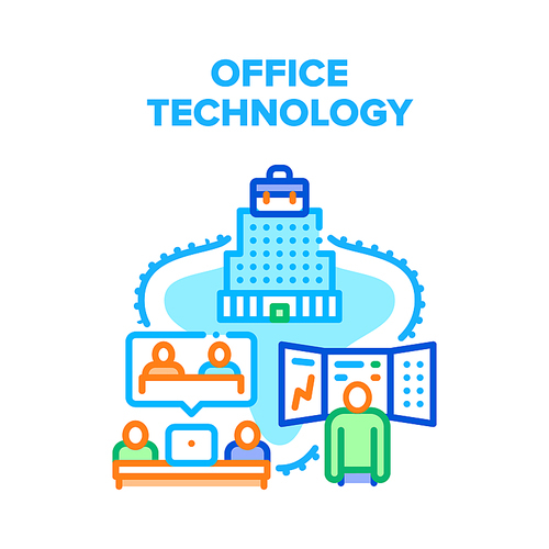 Office Digital Technology Vector Icon Concept. Laptop For Communicate With Partners By Video Call And Computer Display For Monitoring Rates on Market, Office Digital Technology Color Illustration