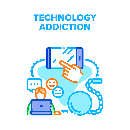 Technology Gadget Addiction Vector Icon Concept. Social Media Networking, Internet And Technology Gadget Addiction. Smartphone And Computer Digital Devices Addict Color Illustration