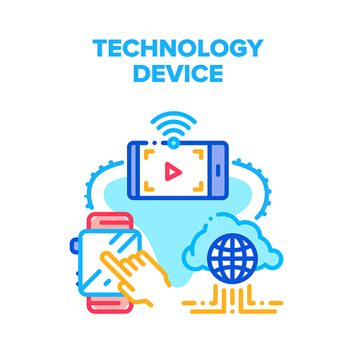 Technology Digital Device Vector Icon Concept. Smartphone For Watching Movie Online And Smart Watches Technology Digital Device. Cloud Storage, Multimedia Gadget Electronics Color Illustration