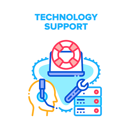 Technology Support Assist Vector Icon Concept. Online Technology Support Assist For Remote Repair Device, Operator Advising Customer For Fix And Maintenance Gadget Color Illustration