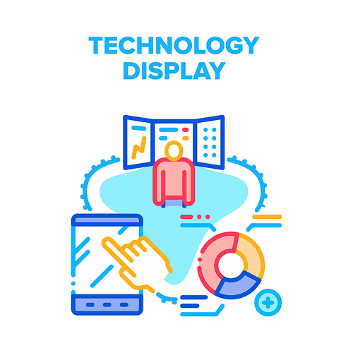 Technology Display Device Vector Icon Concept. Tablet With Touchscreen System And Computer Screen, Technology Display Device. Analysis Circle Diagram On Pc Monitor Color Illustration
