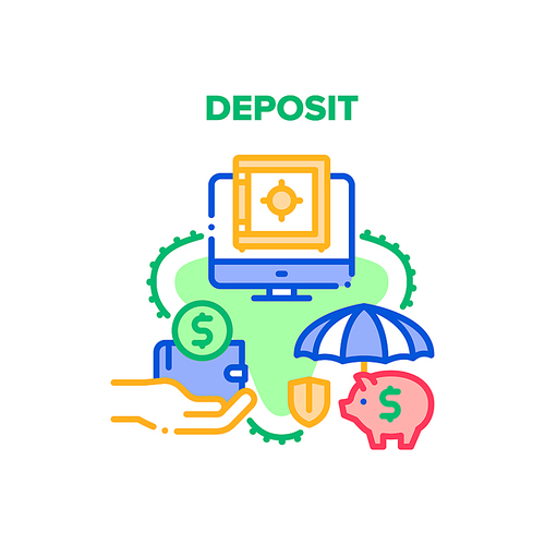 Deposit Finance Vector Icon Concept. Deposit Bank Service For Saving And Earning Money, Piggy Moneybox For Protection Coins Cash And Online Electronic Financial Safe Color Illustration