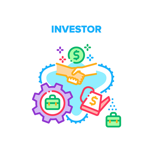 Investor Work Vector Icon Concept. Investor Work And Financial Management, Businessman Handshaking With Partner After SuccessFul Deal. Finance Working Process For Earning Money Color Illustration
