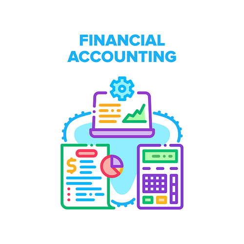Financial Accounting Work Vector Icon Concept. Financial Accounting Work, Calculating Money Profit, Researching Finance Document Or Report. Accountant Business Analysis Color Illustration