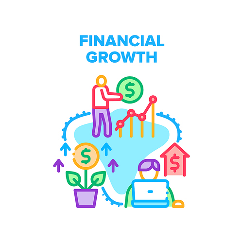 Financial Growth Vector Icon Concept. Financial Growth Businessman Or Freelancer, Financial Occupation Or Making Work For Getting Money. Man Earning Dollars On Job Color Illustration