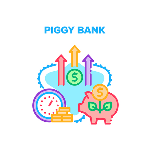 Piggy Bank Cash Vector Icon Concept. Piggy Bank For Save Money Or Bank Deposit. Saving Or Investment Coins In Financial Accessory. Time For Growth Profit And Finance Earning Color Illustration