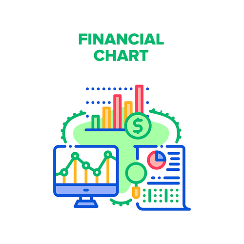 Financial Chart Vector Icon Concept. Financial Chart Researching And And Analyzing Finance Trade Report. Money Investment Infographic And Diagram Analysis. Business Color Illustration