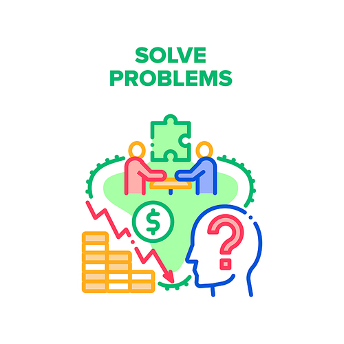 Solve Problems Vector Icon Concept. Company Business Meeting And Brainstorming For Solve Problems, Decrease Profit Or Bad Relationship With Partner. Planning And Strategy Color Illustration
