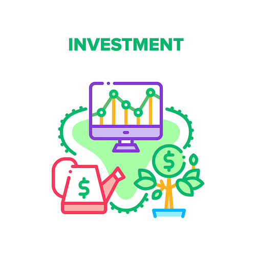 Investment Money Vector Icon Concept. Investment Money In Startup Or Financial Market, Management And Deposit Finance, Growing Cash Tree And Deposit. Earning And Wealth Color Illustration