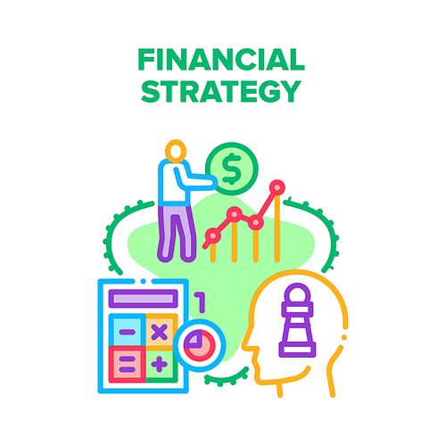 Financial Strategy Planning Vector Icon Concept. Financial Strategy Planning And Vision, Calculating Profit And Finance Management. Businessman Thinking About Company Economy Plan Color Illustration