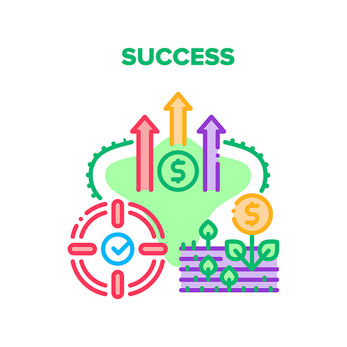 Success Finance Vector Icon Concept. Success Finance Earning And Growing Deposit Percentage, Wealth Target And Financial Successful Operation With Profit. Money Growth Color Illustration