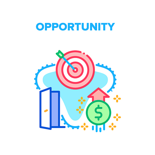 Opportunity Vector Icon Concept. Financial Opportunity And Strategy For Open Door, Earning Money Wealth And Problem Solution. Strategy For Earn Finance And Funds Color Illustration