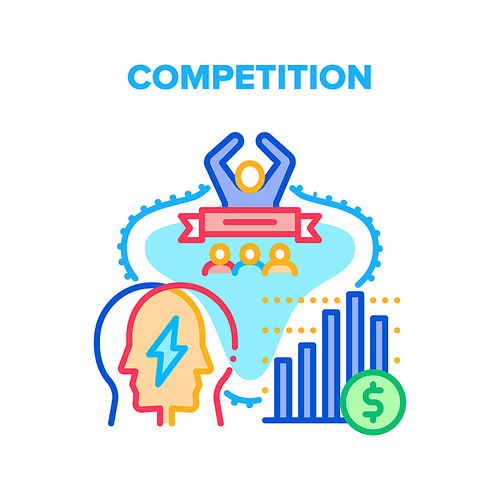 Competition Vector Icon Concept. Office Workers Managers Profit And Success Deal Competition. Corporate Brainstorming And Creative Solution, Increase Finance Income Color Illustration