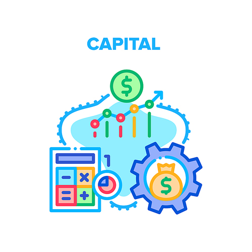 Capital Raising Vector Icon Concept. Capital Raising, Calculating And Accounting, Working Process For Earning Money And Growth Financial Income. Finance Savings Counting Color Illustration