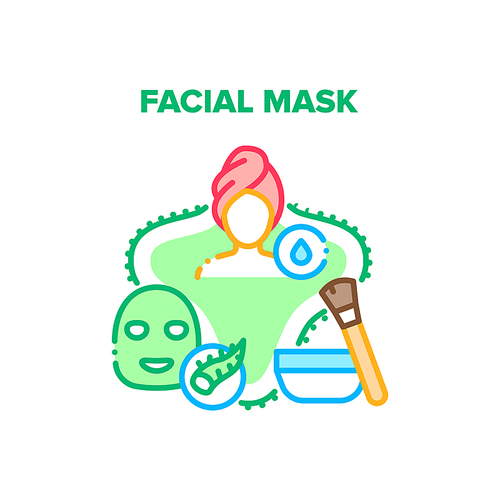 Facial Mask Vector Icon Concept. Facial Mask Beauty Salon Treatment. Face Skincare Cosmetic With Aloe Vera Bio Plant. Accessory For Moisturizing Skin, Natural Product Color Illustration