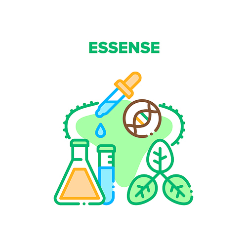 Essence Oil Vector Icon Concept. Essence Oil Chemical Liquid In Laboratory Flask Or Prepared From Natural Bio Plant. Molecular Product For Moisturizing Facial And Body Skin Color Illustration