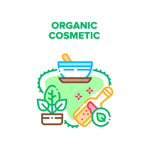 Organic Cosmetic Vector Icon Concept. Organic Cosmetic Preparation From Natural Plant Aroma Ingredient. Health Care Herbal Product, Beauty Treatment Or Aromatherapy Color Illustration