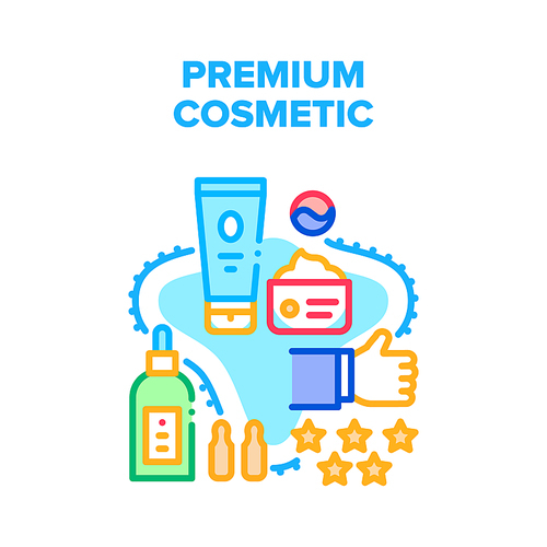 Premium Cosmetic Vector Icon Concept. Cream And Lotion, Essential Oil And Moisturizing Aromatic Natural Premium Cosmetic. Skincare Luxury Product Customer Best Review Color Illustration