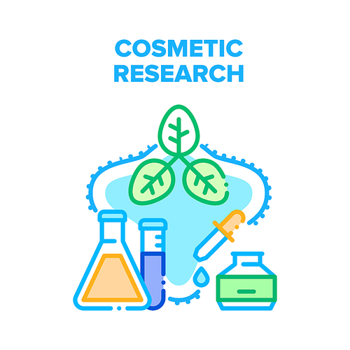 Cosmetic Research Occupation Vector Icon Concept. Cosmetic Research In Chemical Laboratory, Analyzing Liquid Mixture And Herbal Extract For Perfume In Lab Flask. Natural Product Color Illustration
