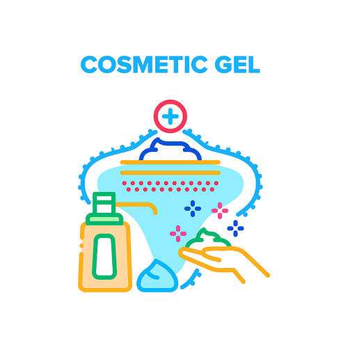 Cosmetic Gel Vector Icon Concept. Cosmetic Gel Bottle With Pump, Beauty Skincare Cream For Moisturizing Hands, Body Or Face Skin. Anti-aging Foamy Natural Liquid Color Illustration