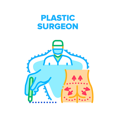 Plastic Surgeon Vector Icon Concept. Plastic Surgeon Doctor Professional Occupation For Doing Patient Body Correction. Clinic Medical Beauty Treatment, Surgery Operation Color Illustration