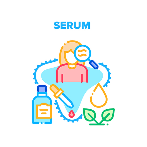Serum Cosmetic Vector Icon Concept. Natural Serum Cosmetic And Essential Oil Prepared From Bio Ingredients For Face Skincare Therapy. Beauty Skin Care And Protect Product Color Illustration