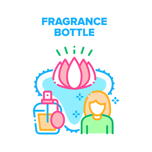 Fragrance Bottle Vector Icon Concept. Fragrance Bottle Sprayer For Luxury Smell With Flower Lotus Aroma Bouquet. Elegant Female Floral Aromatic Beauty Cosmetic Product Color Illustration