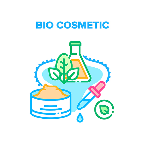 Bio Cosmetic Vector Icon Concept. Natural And Bio Cosmetic Prepared From Ecology Clean Products Ingredients, Healthy Nature Plant For Production Dermatology Herbal Essence Color Illustration