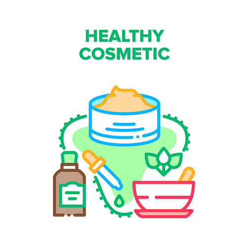 Healthy Cosmetic Vector Icon Concept. Healthy Cosmetic Made From Natural Eco Ingredients, Essential Oil, Cream And Powder. Handmade Beauty Skincare Cosmetology Product Color Illustration