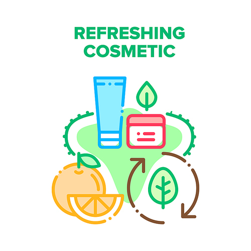 Refreshing Cosmetic Cream Vector Icon Concept. Refreshing Cosmetic Cream Prepared From Citrus Fruit Orange And Natural Plant, Lotion Package. Skincare Hygiene Beauty Product Color Illustration