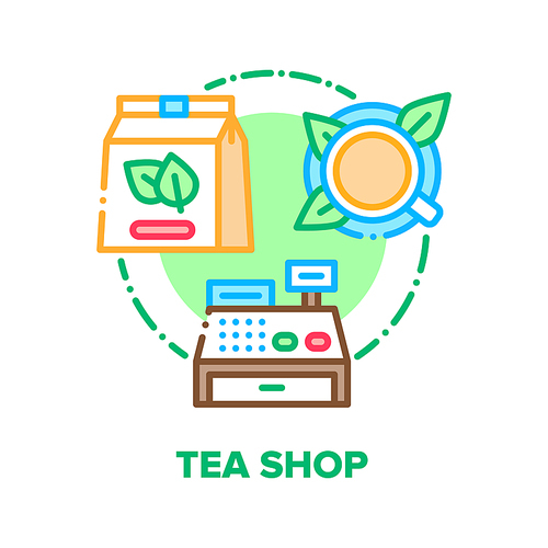 Tea Shop Product Vector Icon Concept. Tea Shop Cashier Electronic Equipment For Selling Aromatic Beverage Package And Fresh Boiled Tasty Beverage, Delicacy Drink Color Illustration
