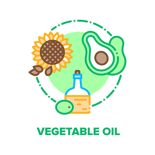vegetable oil vector icon concept. olive, sunflower and avocado extra virgin vegetable oil, natural  clean product ingredient for frying dish or vegetarian salas color illustration