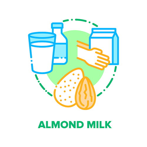 almond milk vector icon concept. nut healthcare milk glass, bottle and package, healthy  dairy drink, natural bio vegetarian beverage product, healthcare liquid color illustration