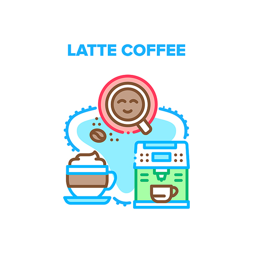 Latte Coffee Vector Icon Concept. Machine For Making Latte Coffee In Barista Cafe, Electronic Device For Prepare Energy Hot Drink From Beans With Milk. Art Of Natural Beverage Color Illustration