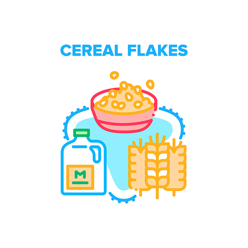 Cereal Flakes Vector Icon Concept. Delicious Breakfast Cereal Flakes And Milk. Dieting And Healthy Wheat Food With Milky Liquid. Dairy Bottle Packaging And Diet Nutrition Color Illustration