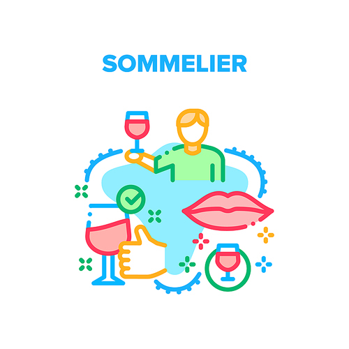 Sommelier Job Vector Icon Concept. Sommelier Sniffing Smell And Tasting Wine. Professional Examining And Review Of Alcohol Beverage, Winery Product Test Specialist Occupation Color Illustration