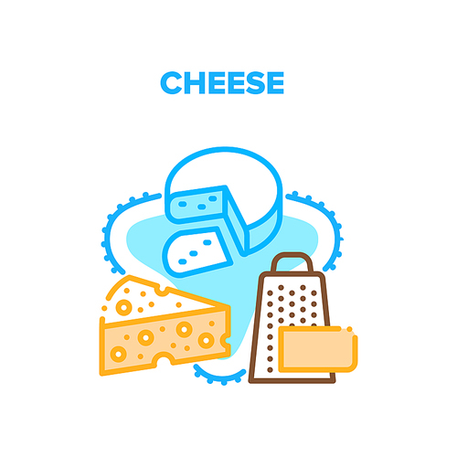 Cheese Food Vector Icon Concept. Delicious Cheese Gratering On Grater For Adding In Cooked Dish. Dairy Tasty Product And Kitchen Utensil For Prepare Appetizing Meal Color Illustration