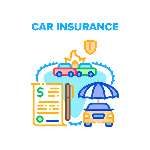 Car Insurance Vector Icon Concept. Car Insurance Safety Document, Customer Signing Agreement With Financial Agency For Protect Vehicle From Accident Damage And Fire Color Illustration