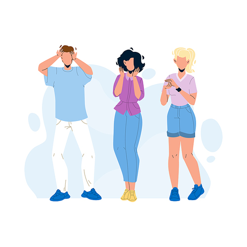 People With Admiration Emotion Screaming Vector. Young Man And Women Scream In Surprise And Gesture Admiration Together. Delighted Expression Characters Boy And Girls Flat Cartoon Illustration