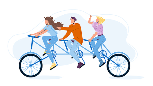 Collective Boy And Girls Riding Tandem Vector. Collective Vector. Collective Team Ride Bicycle Together. Characters Successful Teamwork Progress And Relationship Flat Cartoon Illustration
